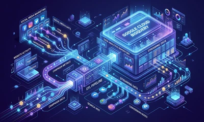 Esquema de canalización de datos de Facebook Ads a Google BigQuery