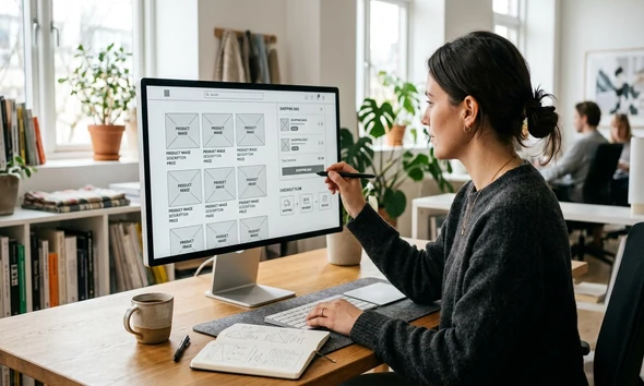 Diseño y desarrollo de una tienda online en WordPress con WooCommerce en un portátil