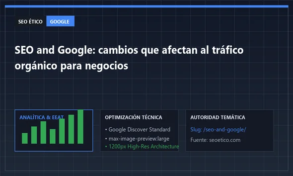 Pantalla de resultados de SEO and Google en un ordenador mostrando el buscador